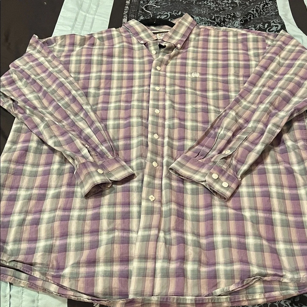 Cinch Men's Purple and Cream Plaid Shirt, very nice design, size XXL